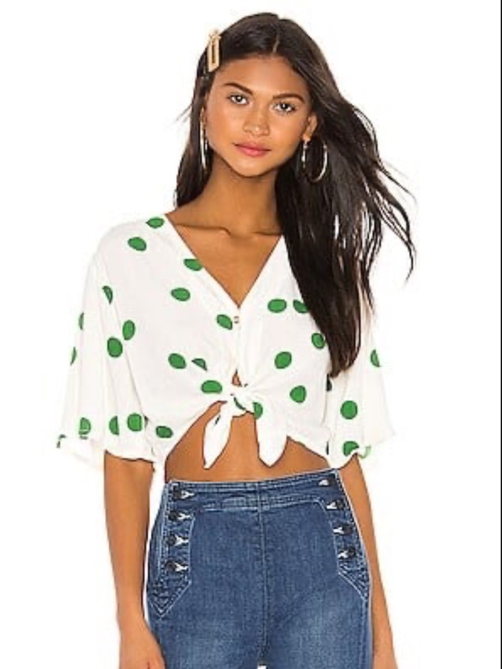 Faithful The Brand Boulevards Polka Dot Tie Front Blouse - Picture 3 of 3